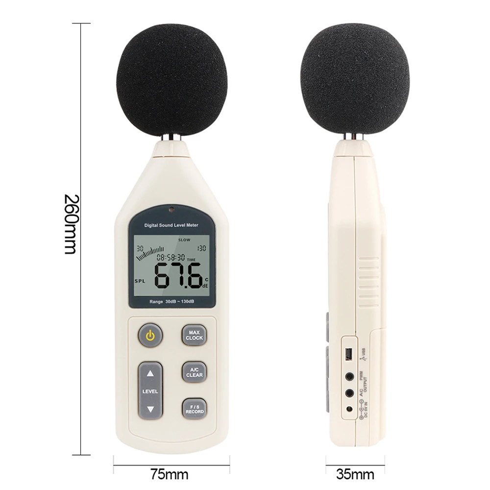 30~130 dBA noise meter detector video Sound Level Meter equipment USB Data Storage Metro Diagnostic-Tool
30~130 dBA noise meter detector video Sound Level Meter equipment USB Data Storage Metro Diagnostic-Tool
