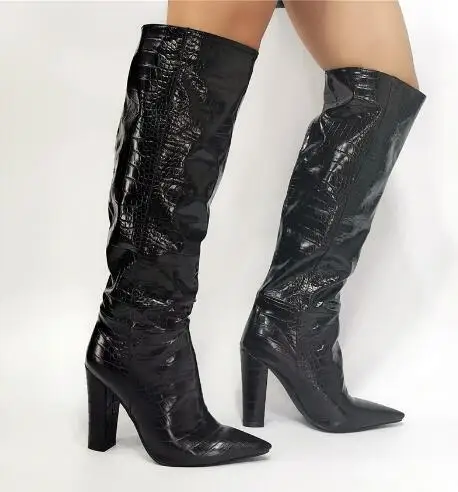 Size 47 Women Black Leather Stone Print Pointed Toe Knee High Boots Female Block Heel Tube Slip On Long Botas Shoes Drop Ship
Size 47 Women Black Leather Stone Print Pointed Toe Knee High Boots Female Block Heel Tube Slip On Long Botas Shoes Drop Ship