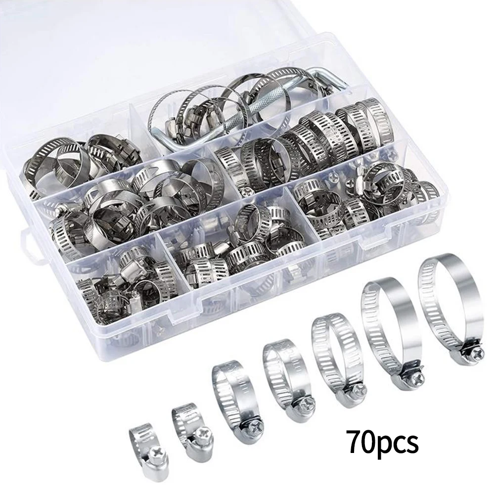 70 PCS Hose Clips Set Adjustable 8-38mm Range Hose Clips Stainless Steel Tube Clips Corrosion-resistant Hose Clips
70 PCS Hose Clips Set Adjustable 8-38mm Range Hose Clips Stainless Steel Tube Clips Corrosion-resistant Hose Clips