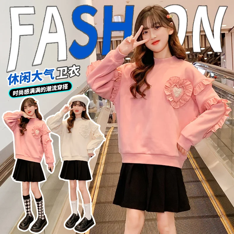 Spring And Autumn Girls' Casual Love Lace Sweater Cotton Middle-aged Children's Fashionable Long Sleeve Round Collar Korean Top
Spring And Autumn Girls' Casual Love Lace Sweater Cotton Middle-aged Children's Fashionable Long Sleeve Round Collar Korean Top