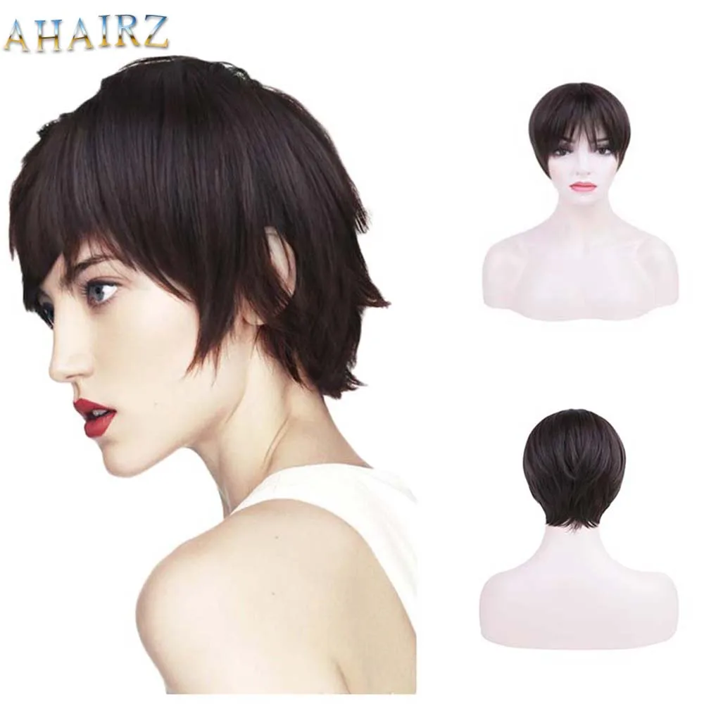 

Synthetic Short Pixie Cut Wigs for Black/White Women Natural Straight Hair Wig with Bangs Short Haircuts for Women