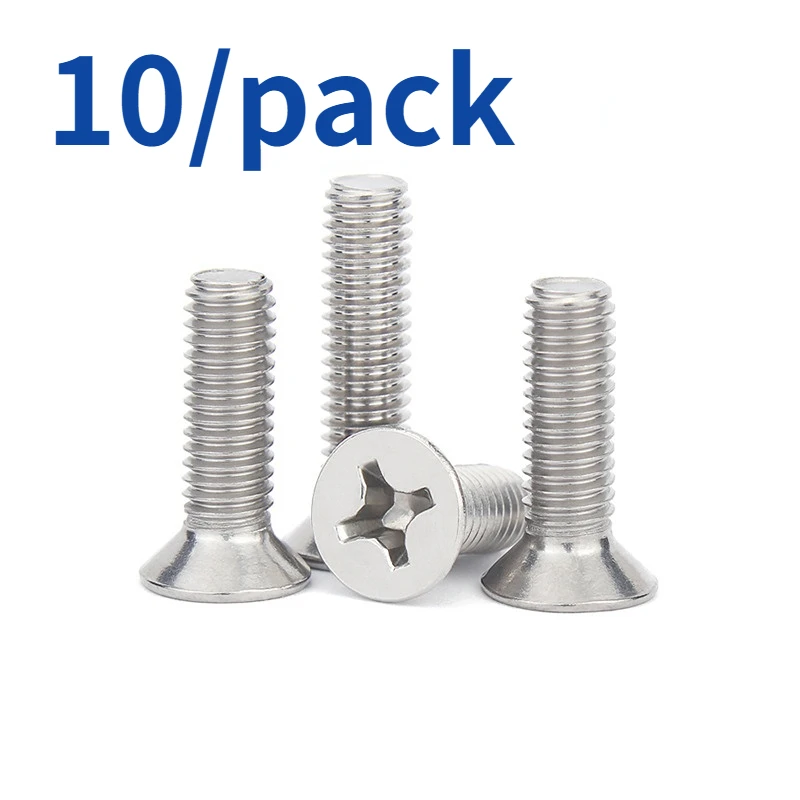 10PCS/lot Cross Phillips Flat Countersunk Head Screw Bolt M3 M3.5 M4 M5 M6 M8 M10 304 Stainless Steel GB819
10PCS/lot Cross Phillips Flat Countersunk Head Screw Bolt M3 M3.5 M4 M5 M6 M8 M10 304 Stainless Steel GB819