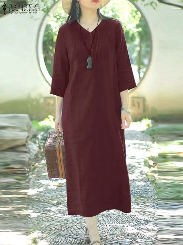 ZANZEA Summer Fashion Loose Sundress Dress Women V Neck 3/4 Sleeve Vintage Solid Robe Femme Causal Pleated Vestidos Oversized
ZANZEA Summer Fashion Loose Sundress Dress Women V Neck 3/4 Sleeve Vintage Solid Robe Femme Causal Pleated Vestidos Oversized