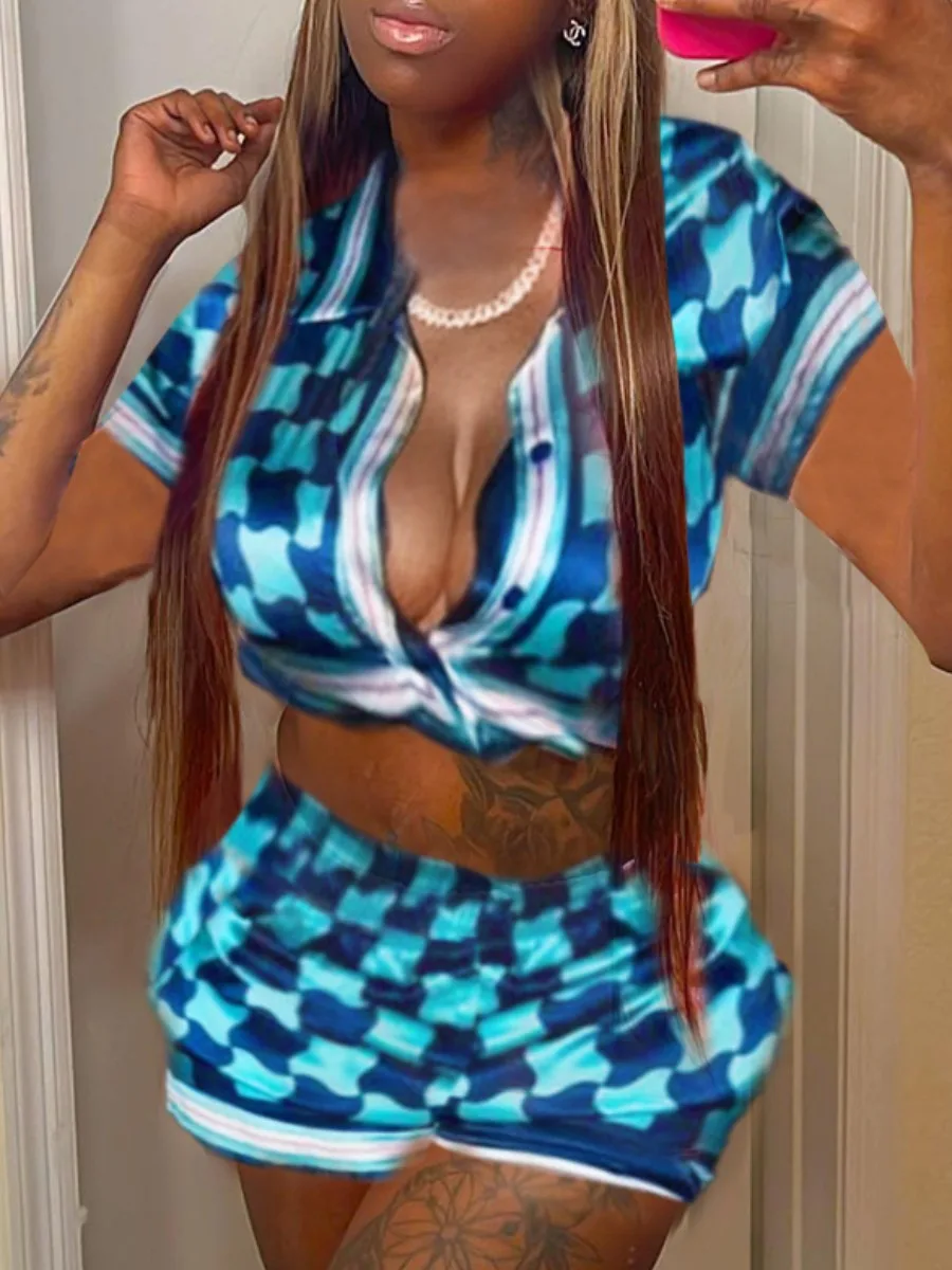LW Crop Top Plaid Print Striped Shorts Set Summer Casual Sport Suits short sleeve Crop Top+ shorts set Womens Outifits Streetwe
LW Crop Top Plaid Print Striped Shorts Set Summer Casual Sport Suits short sleeve Crop Top+ shorts set Womens Outifits Streetwe