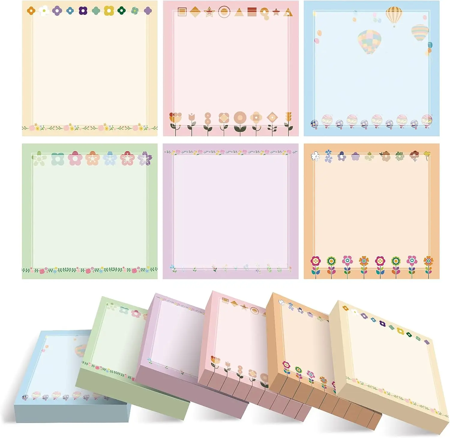 

6 Packs/Set Sticky Notes 600 Sheets Memo Pad Self-Stick Pads, 6 Multiple Designs Watermark Adhesive Notepads, Post It Notes