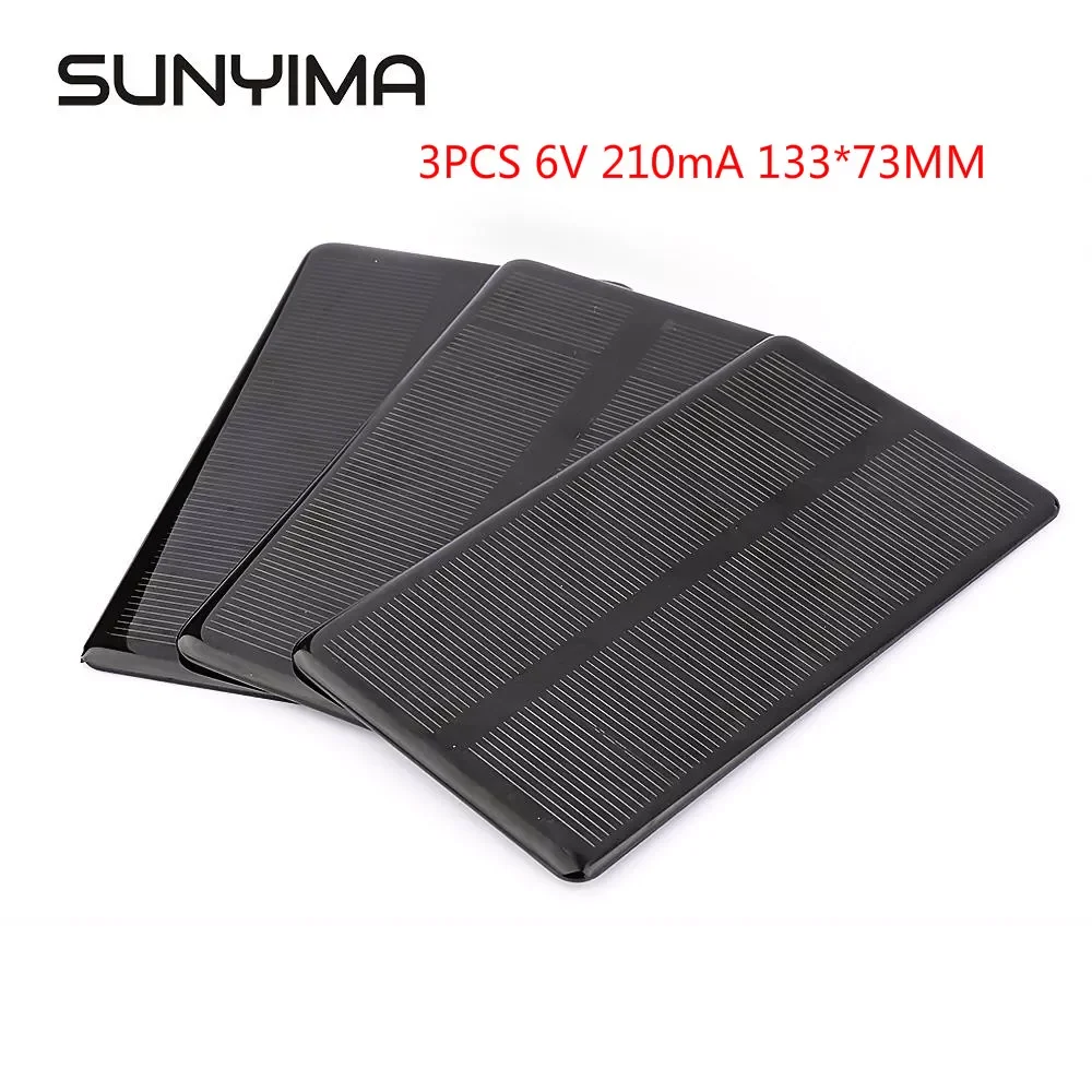 SUNYIMA 3Pcs 6V 210mA Monocrystalline Solar Panel Kit Mini 133*73mm Solar Cell Module DIY for Battery Phone Charger Solar System
SUNYIMA 3Pcs 6V 210mA Monocrystalline Solar Panel Kit Mini 133*73mm Solar Cell Module DIY for Battery Phone Charger Solar System