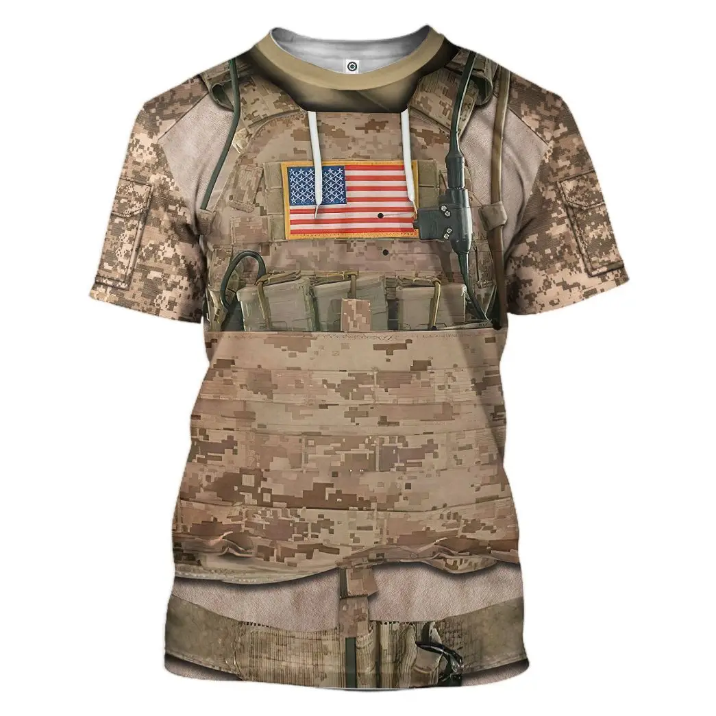 

Marine Corps T-shirt Summer New Camo Uniform High-Quality 3D Print Personality Fun Street Hip-Hop Men's Round Neck Short Sleeve