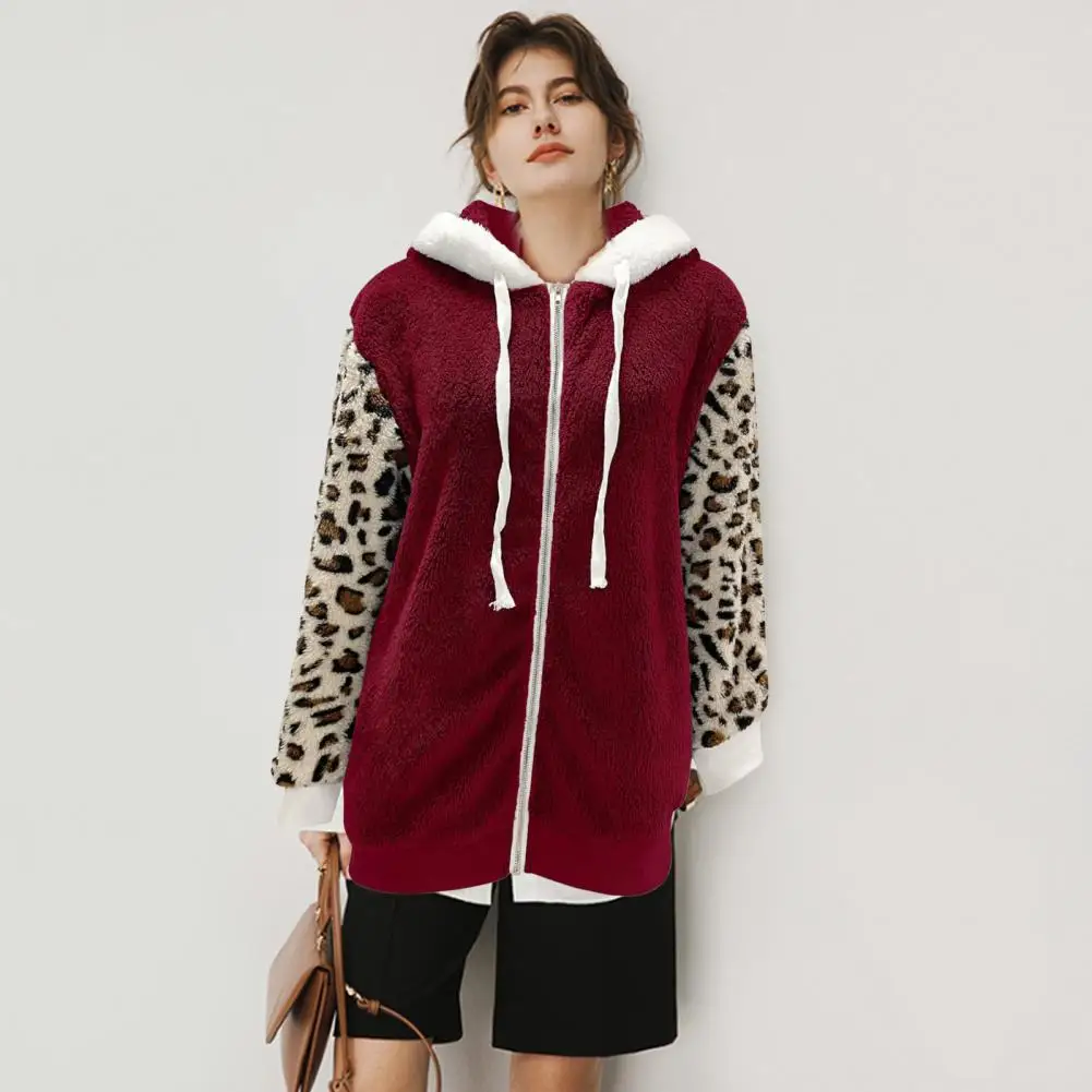 Hooded Long Sleeve Drawstring Zipper Placket Women Coat Women Autumn Winter Leopard Print Patchwork Plush Jacket Daily Clothing
Hooded Long Sleeve Drawstring Zipper Placket Women Coat Women Autumn Winter Leopard Print Patchwork Plush Jacket Daily Clothing