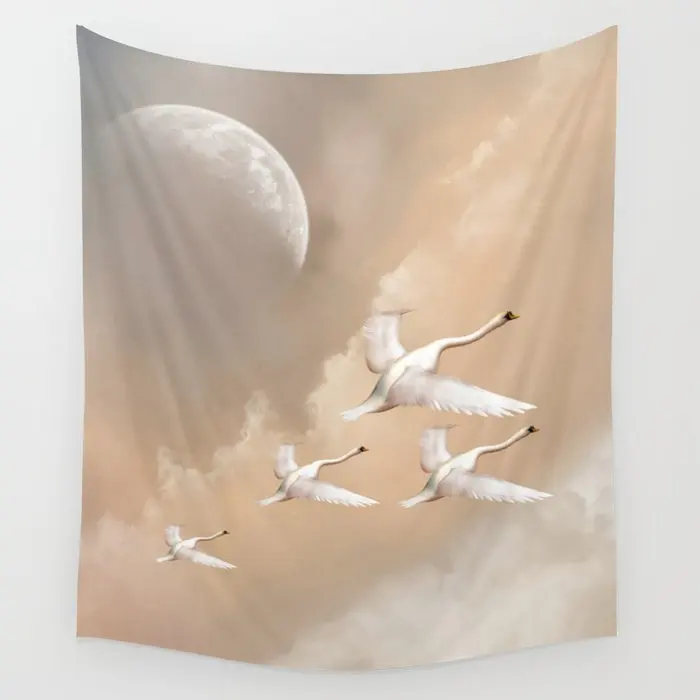 

Flying Swans Tapestry Wall Hanging Room Carpet Dorm Psychedelic Tapestries Art Home Decoration Accessories Living Room Decor