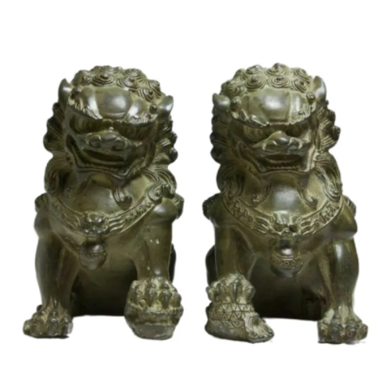 6-дюймовая Античная бронзовая статуэтка фэн-шуй фу с изображением собаки головы льва