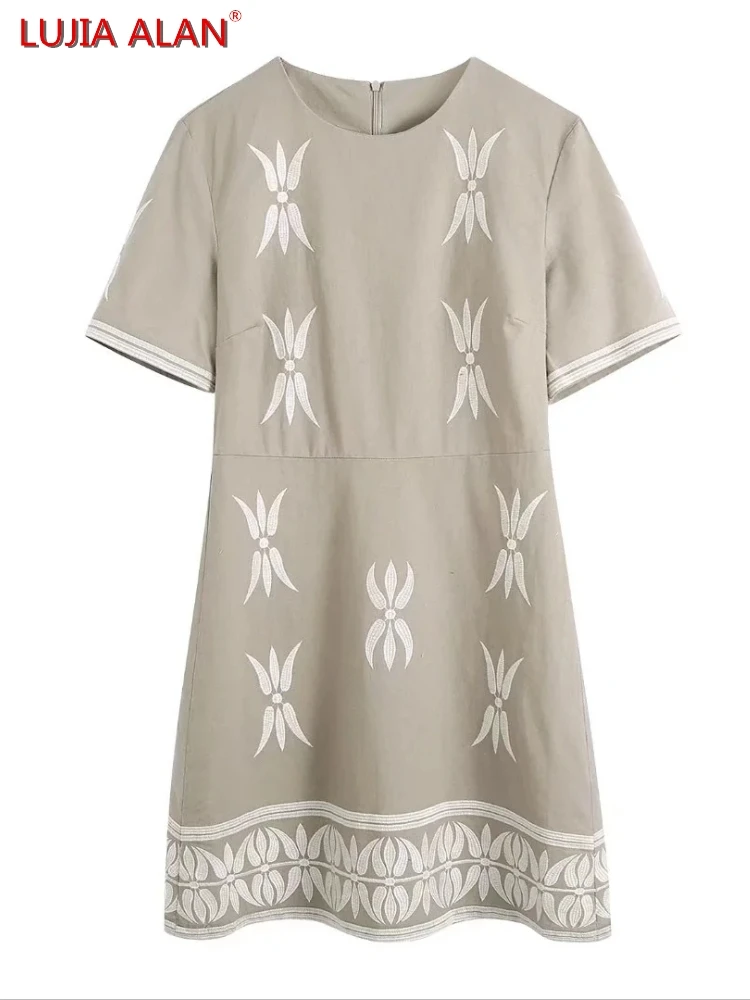 Women Geometric Embroidery Linen Dress Summer Female O-Neck Short Sleeve Mini Vestidos LUJIA ALAN D9680
Women Geometric Embroidery Linen Dress Summer Female O-Neck Short Sleeve Mini Vestidos LUJIA ALAN D9680