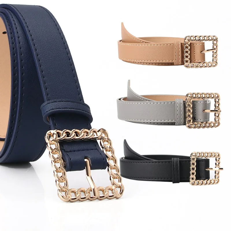 Women Belt Classic Fashion Solid Leather Waistband Metal Chain Buckle Wide Belt Black Jeans Belt
Women Belt Classic Fashion Solid Leather Waistband Metal Chain Buckle Wide Belt Black Jeans Belt