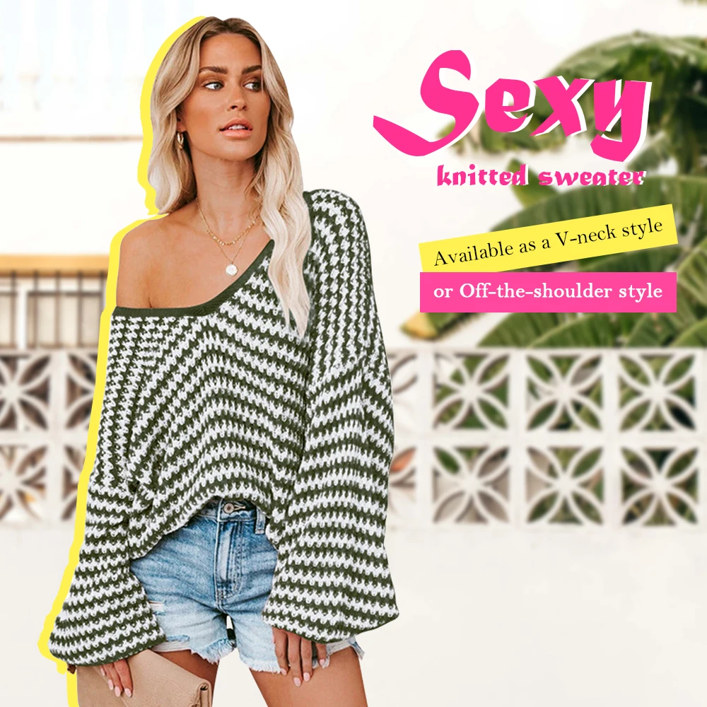 Women'S Sexy V-Neck Super Loose Sweater Fashion Puff Sleeve Long Sleeve Tops Color Block Stripe Strapless Sweater Pullover
Women'S Sexy V-Neck Super Loose Sweater Fashion Puff Sleeve Long Sleeve Tops Color Block Stripe Strapless Sweater Pullover