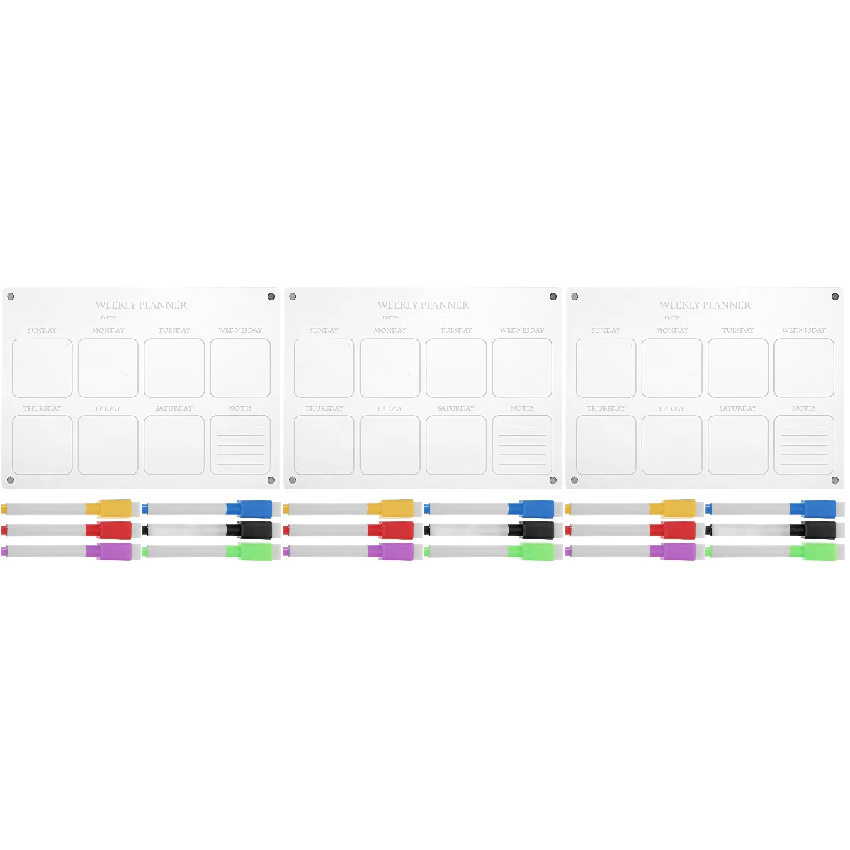 3 Sets Weekly Plan Writing Board Whiteboard Pens Acrylic Magnetic Fridge Rewritable Clear Dry Erase Walls
3 Sets Weekly Plan Writing Board Whiteboard Pens Acrylic Magnetic Fridge Rewritable Clear Dry Erase Walls