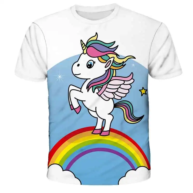 Camiseta de cumpleaños para niñas, camiseta de Color de unicornio, camiseta de manga corta de verano 
Camiseta de cumpleaños para niñas, camiseta de Color de unicornio, camiseta de manga corta de verano