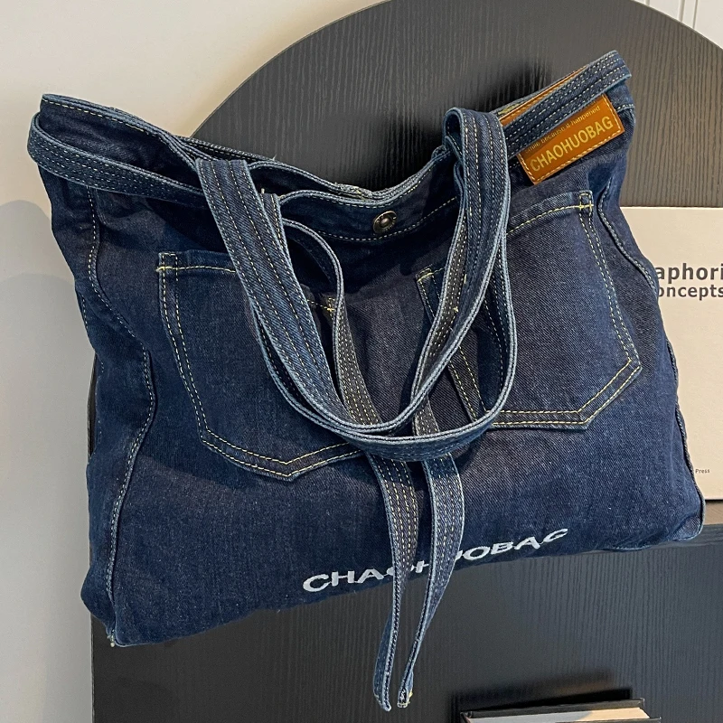 Large Denim Women's Tote Bag Classic Multi Pocket Decoration Ladies Jean Shoulder Bags Original Blue Female Drawstring Handbags
Large Denim Women's Tote Bag Classic Multi Pocket Decoration Ladies Jean Shoulder Bags Original Blue Female Drawstring Handbags