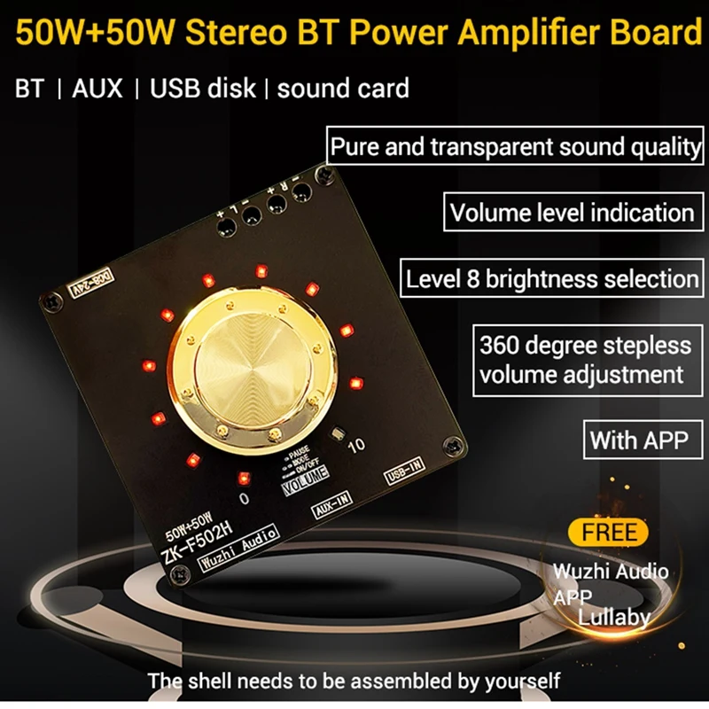 ZK-F502H Volume Indicator Bluetooth Audio Power Amplifier Board Module TPA3116D2 2.0 Stereo 50W+50W Stereo Amplifier
ZK-F502H Volume Indicator Bluetooth Audio Power Amplifier Board Module TPA3116D2 2.0 Stereo 50W+50W Stereo Amplifier