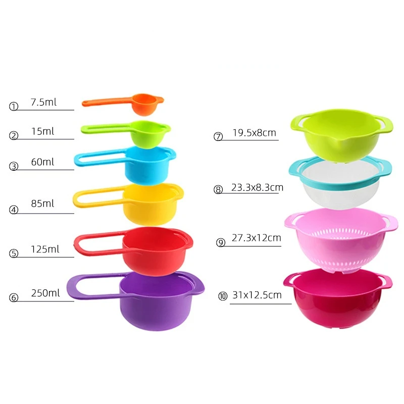 10pcs/set Baking Tool Set Creative Rainbow Measuring Spoon Plastic Measuring Cup Multi-functional Washing Basket Powder Sieve
10pcs/set Baking Tool Set Creative Rainbow Measuring Spoon Plastic Measuring Cup Multi-functional Washing Basket Powder Sieve