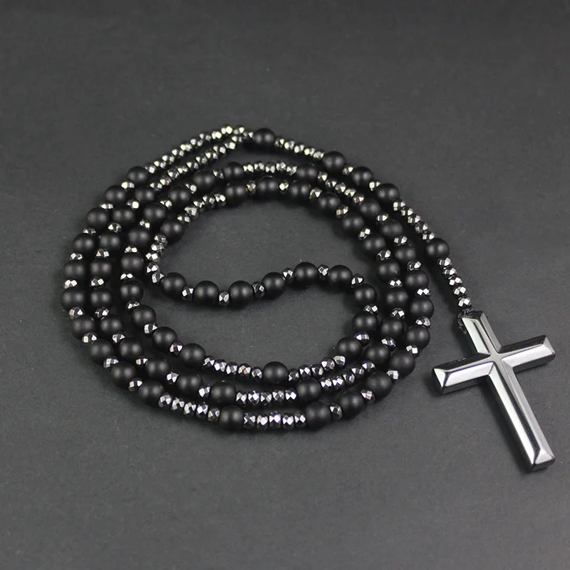 Religious Cross Pendant Necklace Men Hematite Beads Necklace Black Flash Beads Necklace Women Chart Long Chain Necklace QJ-01
Religious Cross Pendant Necklace Men Hematite Beads Necklace Black Flash Beads Necklace Women Chart Long Chain Necklace QJ-01