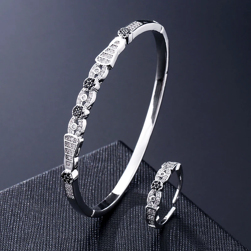 RAKOL Geometric Black White AAA Cubic Zirconia Ring Bracelet Luxury Adjustable Rings Open Cuff Bangle Jewelry Set for Women
RAKOL Geometric Black White AAA Cubic Zirconia Ring Bracelet Luxury Adjustable Rings Open Cuff Bangle Jewelry Set for Women