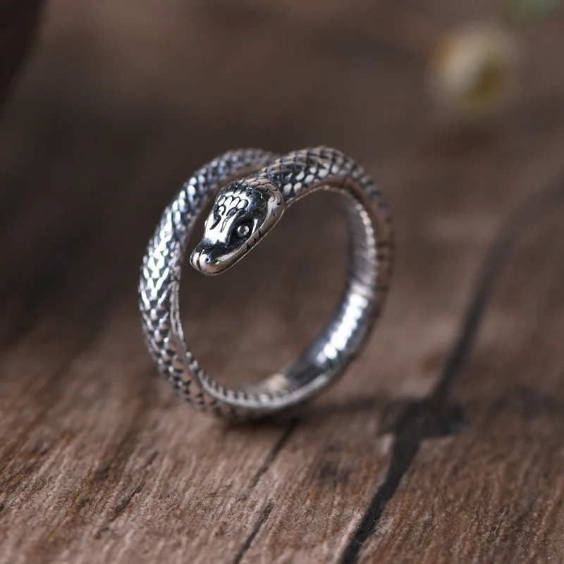 

Женское кольцо в виде змеи, простое регулируемое кольцо из стерлингового серебра 925 пробы в ретро стиле, ювелирное изделие ручной работы с геометрическим рисунком, подарок на аллергию