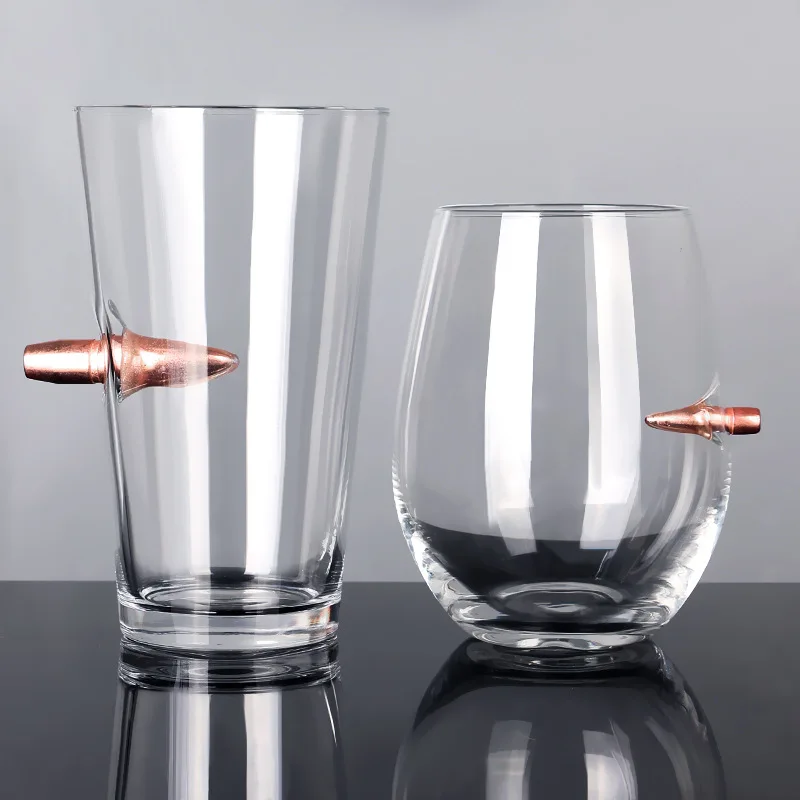 

Creative Whisky Glass with Bullet Rum Bar Crystal Cup Studded Warhead Vodka Shot Glasses Unusual Big Beer Mug for Drinking Gift