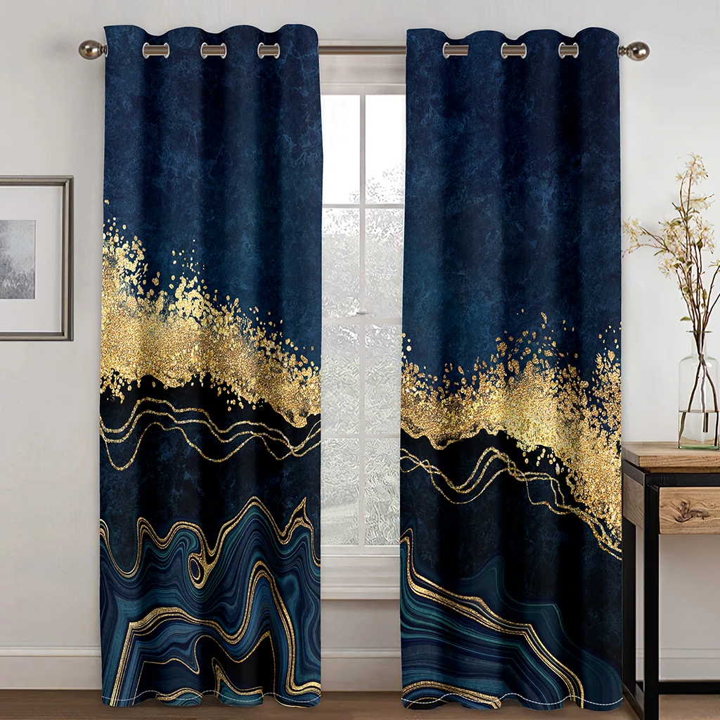 

3D Cheap Modern Abstract Luxury Navy Blue Stone Marble Shading Drapes Darkening Window Curtain for Living Room Bedroom Decor