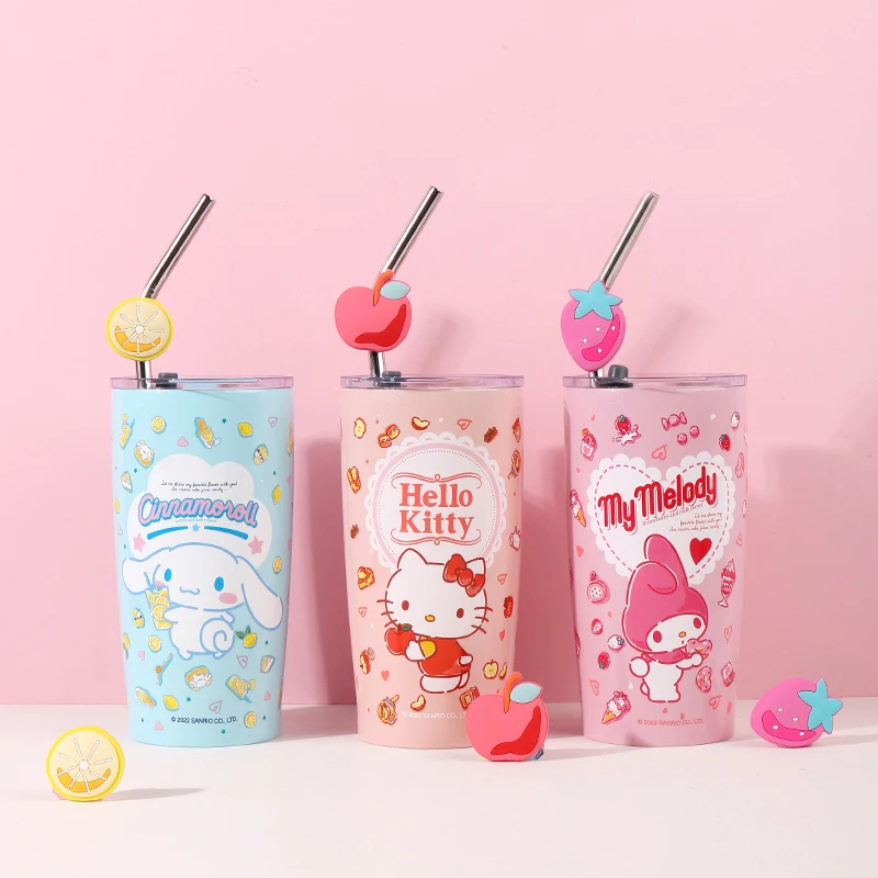 

Милые подарки в стиле Hello Kitty Cinnamorol, цветная термоизоляционная стальная чашка, красивая соломинка, прямой напиток, могут быть холодными или г...