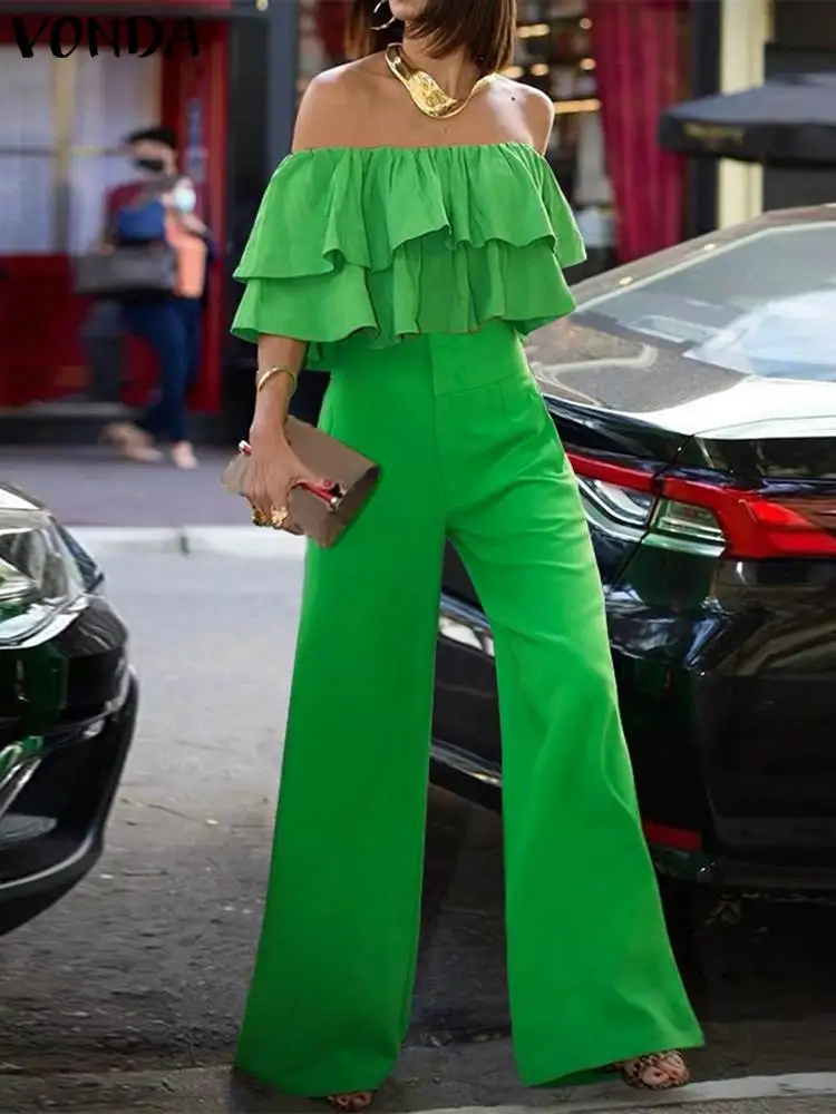 Summer Ruffled Playsuits 2023 VONDA Elegant Off Shoulder Long Jumpsuits Women Casual Solid Color Sexy Loose Rompers Streetwear
Summer Ruffled Playsuits 2023 VONDA Elegant Off Shoulder Long Jumpsuits Women Casual Solid Color Sexy Loose Rompers Streetwear