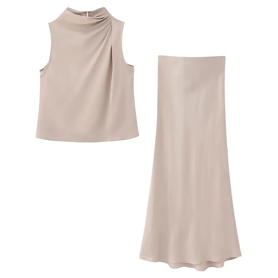 Set Woman 2 Pieces 2023 New Fashion Pleated Design Satin Texture Tops Vintage Satin Texture Long Skirt Female Chic Tops
Set Woman 2 Pieces 2023 New Fashion Pleated Design Satin Texture Tops Vintage Satin Texture Long Skirt Female Chic Tops