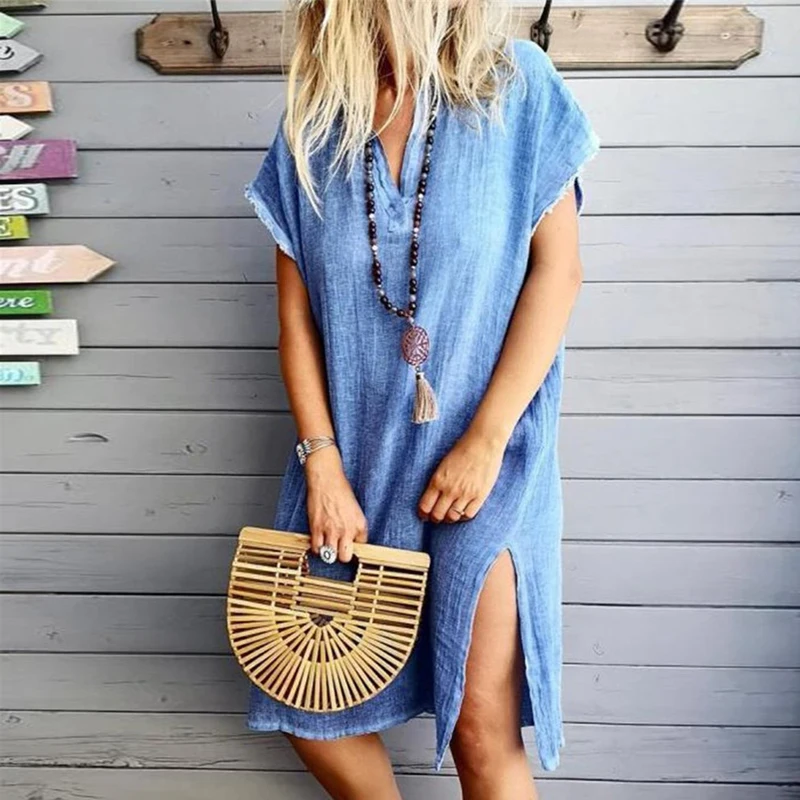 Платье-миди из хлопка и льна, с коротким рукавом и глубоким V-образным вырезом
Платье-миди из хлопка и льна, с коротким рукавом и глубоким V-образным вырезом