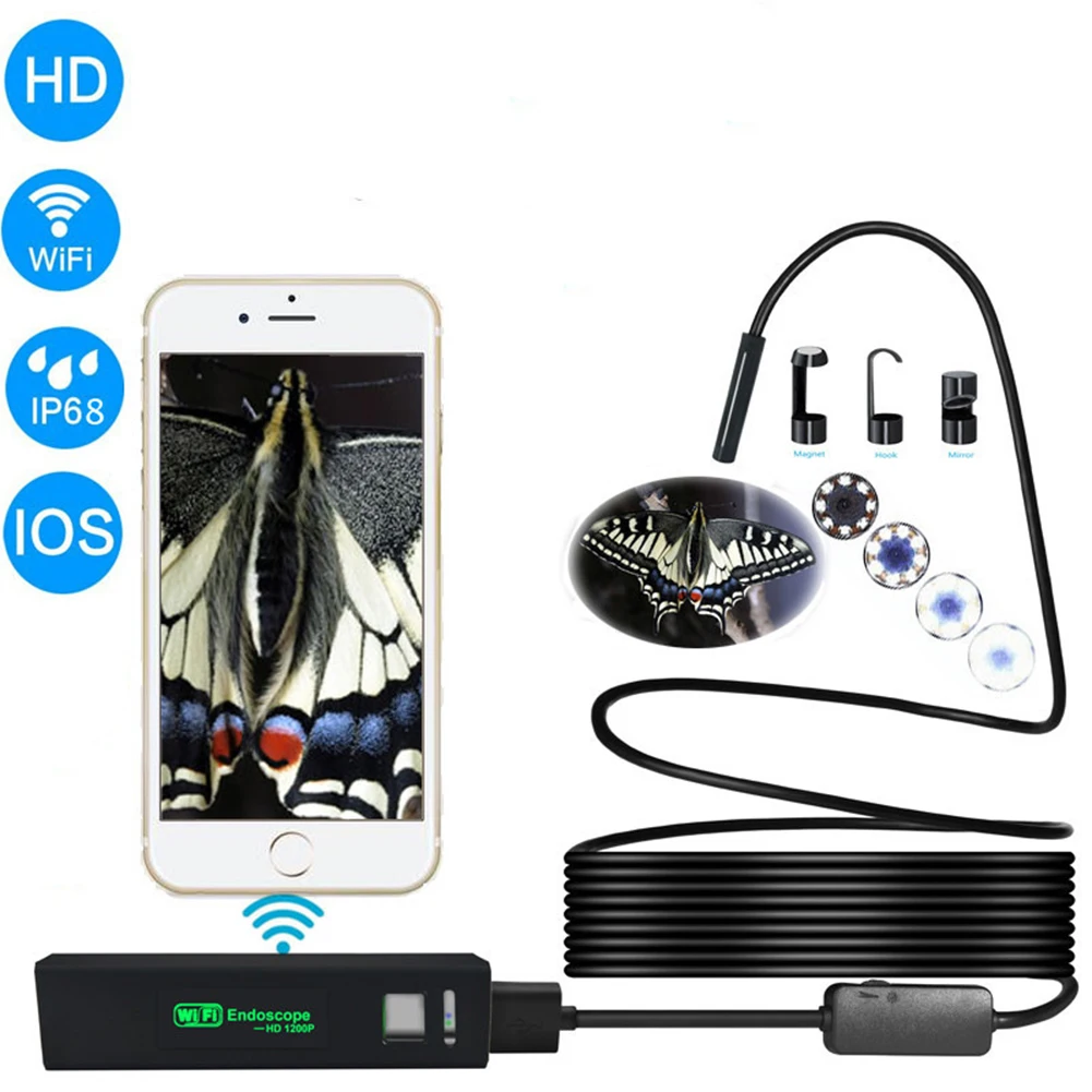 

WIFI Endoscope Waterproof 1200P 3 In 1 8 LED Lights Inspection Camera 3.5M Cable 8mm Mini Chargable For Android / IOS 4.2 /