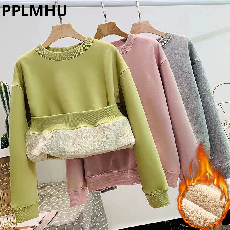 Winter Thicken Lambwool Sweatshirt Women's Casual Loose Basic Fleece Lined Sudaderas Korean Warm Tops O-neck Streetwear Pullover
Winter Thicken Lambwool Sweatshirt Women's Casual Loose Basic Fleece Lined Sudaderas Korean Warm Tops O-neck Streetwear Pullover