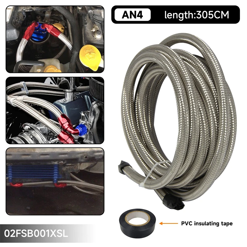 10FT 3M /16.4FT 5M AN4 Nylon / Steel Stainless Steel Braided Fuel Line Hose For Fuel Return Line Oil Feed Line Black/ Silver
10FT 3M /16.4FT 5M AN4 Nylon / Steel Stainless Steel Braided Fuel Line Hose For Fuel Return Line Oil Feed Line Black/ Silver