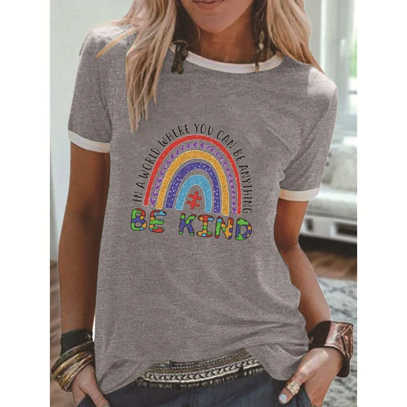 Custom printed pattern rainbow pattern printed T-shirt loose crewneck women's short sleeve top
Custom printed pattern rainbow pattern printed T-shirt loose crewneck women's short sleeve top