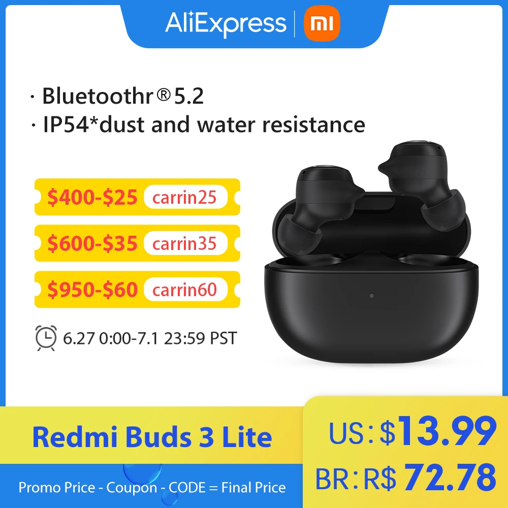 Global version Xiaomi Redmi Buds 3 Lite Wireless headphones Bluetooth 5.2 Earphones TWS true wireless headset Touch Control
Global version Xiaomi Redmi Buds 3 Lite Wireless headphones Bluetooth 5.2 Earphones TWS true wireless headset Touch Control