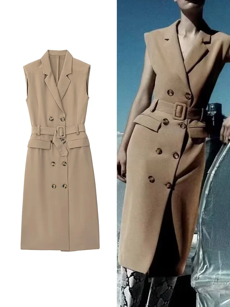 TRAF Elegant Women Blazer Style Dresses With Belt 2022 Autumn Solid Office Lady Dresses Sleeveless Double Breasted Vestidos
TRAF Elegant Women Blazer Style Dresses With Belt 2022 Autumn Solid Office Lady Dresses Sleeveless Double Breasted Vestidos