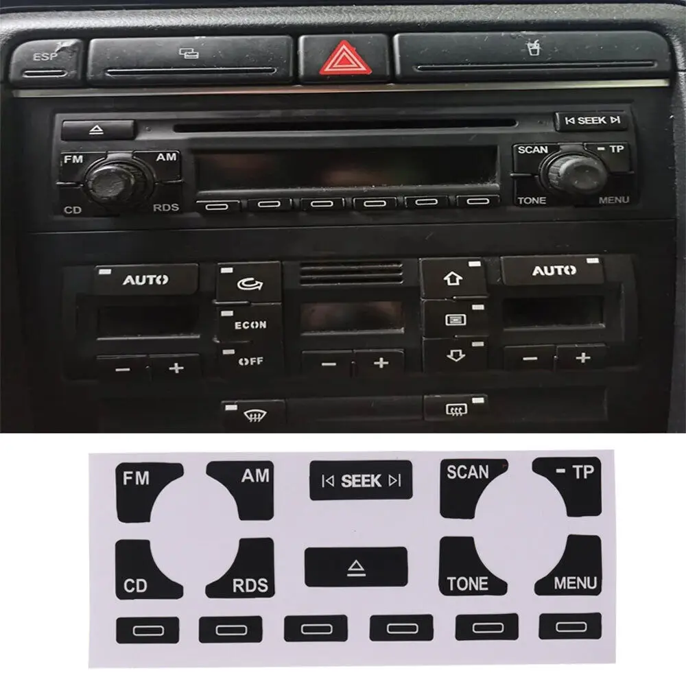 For Audi A4 B6 B7 A6 A2 A3 8L/P Radio Stereo Worn Peeling Button Repair Decals Stickers Car Accessories
For Audi A4 B6 B7 A6 A2 A3 8L/P Radio Stereo Worn Peeling Button Repair Decals Stickers Car Accessories