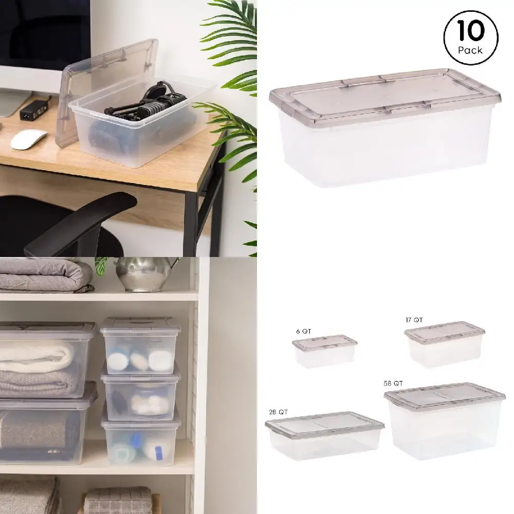 10-Pack Satisfying Gray Clear Plastic Storage Boxes Set with Snap Top Lids, 6 Quart: High Quality Container Organizers for Home,
10-Pack Satisfying Gray Clear Plastic Storage Boxes Set with Snap Top Lids, 6 Quart: High Quality Container Organizers for Home,