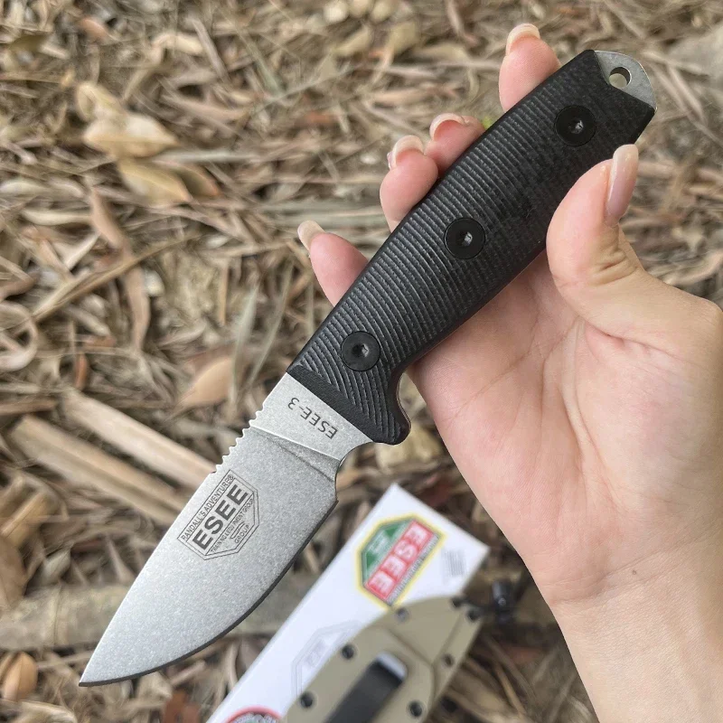 ESEE-3P Rowen Тактический уличный нож с каменным мытым плоским лезвием фиксированным