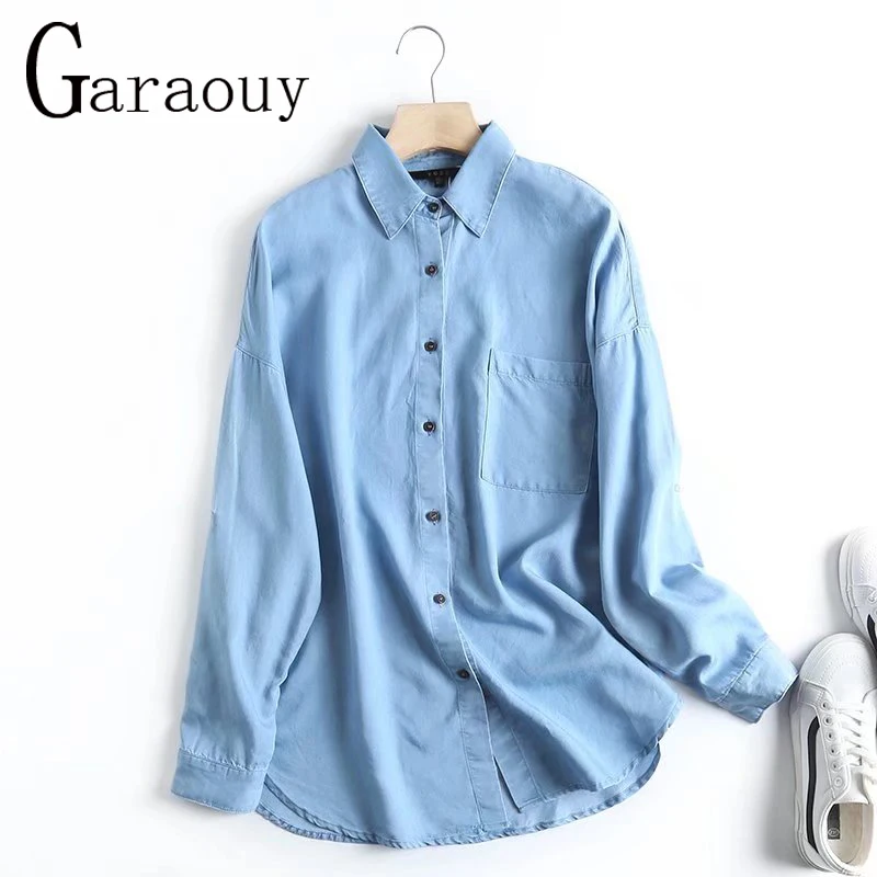Garaouy2022 New Spring Female Blue Denim Thin Shirt Blouse Long Sleeve Chic Female Office Lady Tops Leisure Blusas Mujer De Moda 
Garaouy2022 New Spring Female Blue Denim Thin Shirt Blouse Long Sleeve Chic Female Office Lady Tops Leisure Blusas Mujer De Moda
