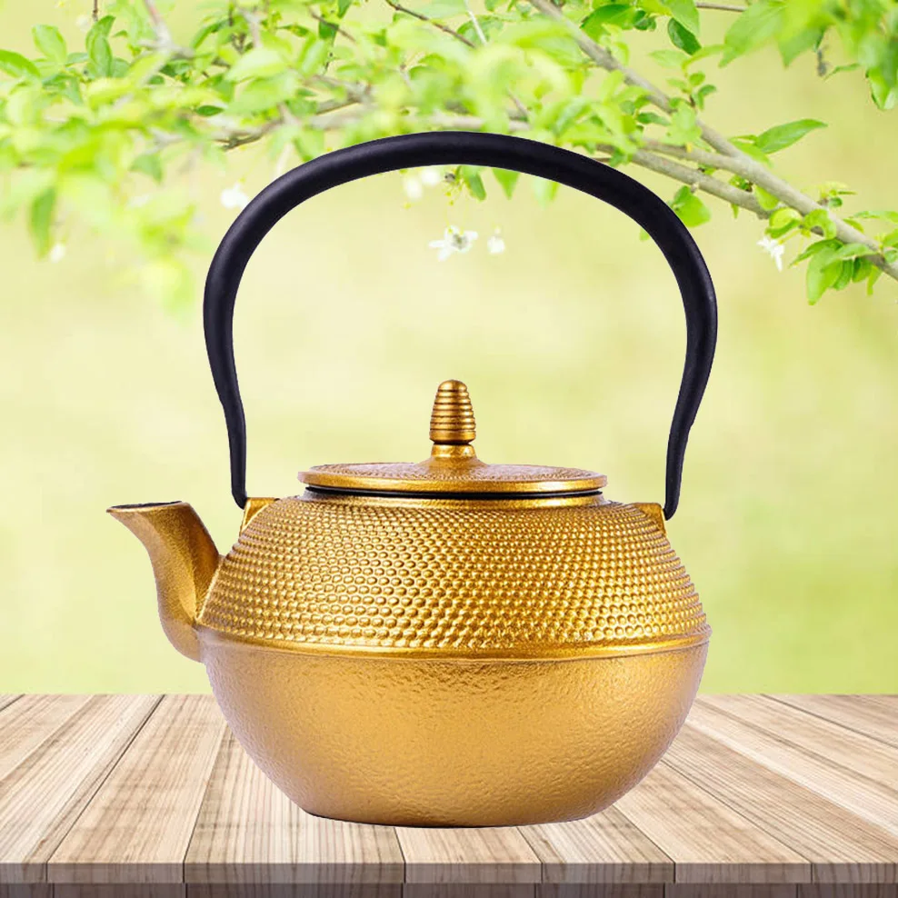 1.2L Cast Iron Kettle Golden Raindrop Iron Teapot Large Capacity Boiling Kettle Handle Pot Japanese-Style Health Teapot
1.2L Cast Iron Kettle Golden Raindrop Iron Teapot Large Capacity Boiling Kettle Handle Pot Japanese-Style Health Teapot