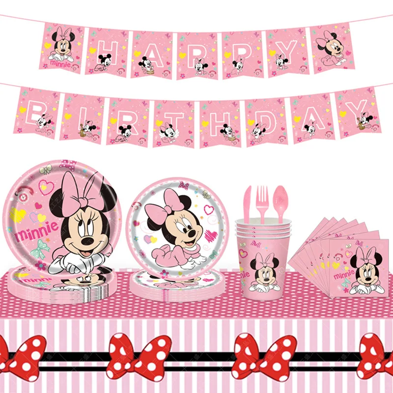 

Minnie Mouse Birthday Party Decoration Girls Disposable Tableware Balloon Cups Plates Tablecloth Balloon Baby Shower Party Suppl
