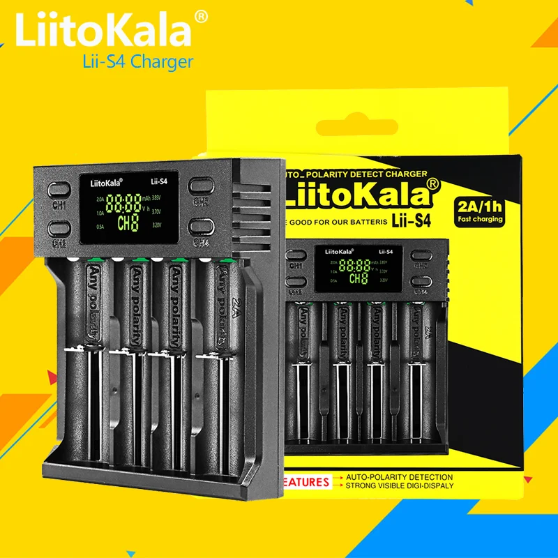 

Умное зарядное устройство LiitoKala со светодиодной подсветкой, 4 слота, 18650, 26650, 21700, AA, AAA, 18350 в, 3,7 В, 1-5 шт.