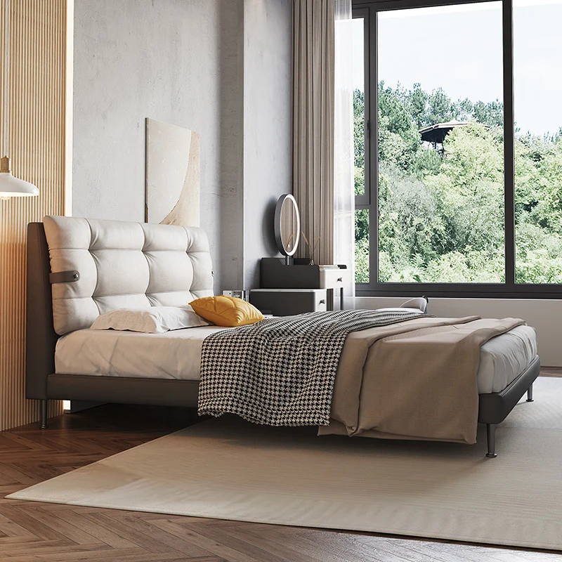 Technology Double Bed Nordic Modern Master Bedroom Color Matching High Backrest Wedding Bed Down 1.8m Bed Furniture Sets
Technology Double Bed Nordic Modern Master Bedroom Color Matching High Backrest Wedding Bed Down 1.8m Bed Furniture Sets