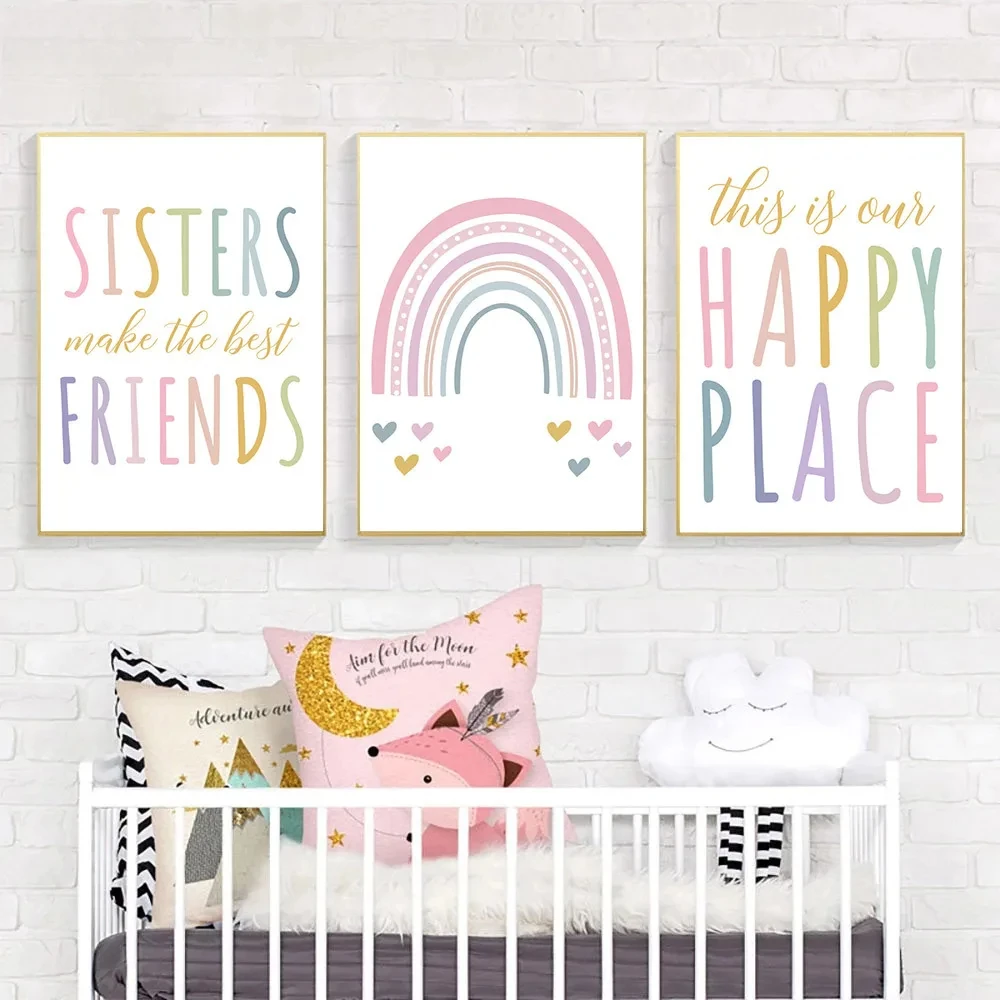 

Sisters Quotes Art Painting Rainbow Poster Friends Print Pictures Nursery Posters Canvas Nordic Wall Art Baby Girls Room Decor