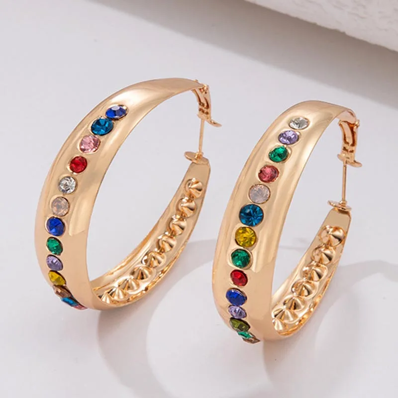 Trendy Metal Gold Color Hoop Earrings for Women Exquisite Classic Round Inlaid Colored Zircon Earrings Fashion Jewelry
Trendy Metal Gold Color Hoop Earrings for Women Exquisite Classic Round Inlaid Colored Zircon Earrings Fashion Jewelry