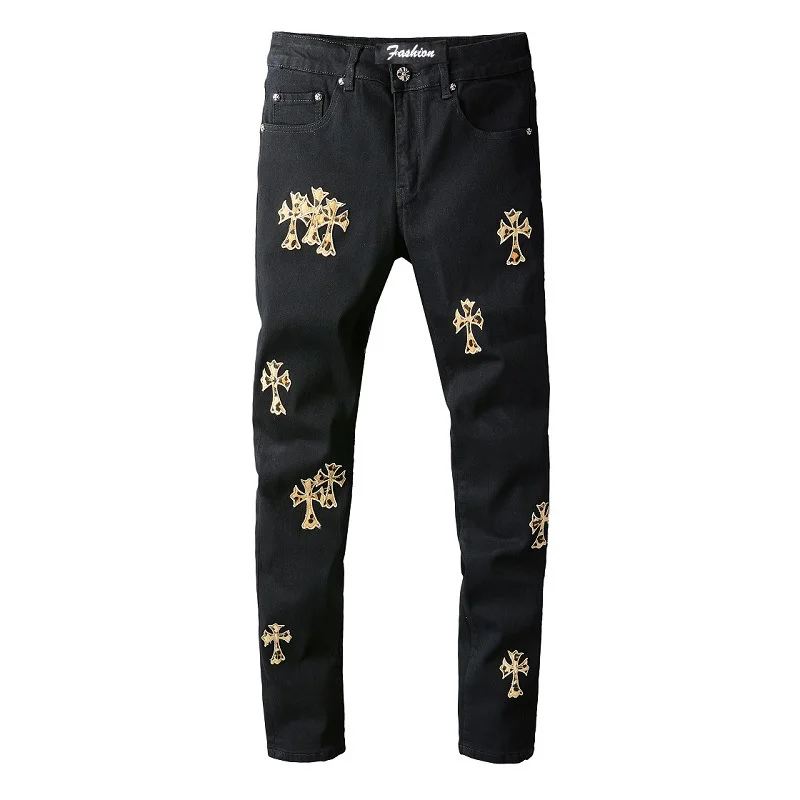 New Fashion Trend Men's Black Slim Jeans Casual Personality High Street Style Gold Cross Slim jeans vintage
New Fashion Trend Men's Black Slim Jeans Casual Personality High Street Style Gold Cross Slim jeans vintage