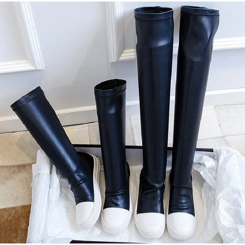 Women Knee High Long Stretch Boots Round Toe Fashion Pleated Leather Black White Stitching Color Velvet Non-Slip Ladies Shoes
Women Knee High Long Stretch Boots Round Toe Fashion Pleated Leather Black White Stitching Color Velvet Non-Slip Ladies Shoes