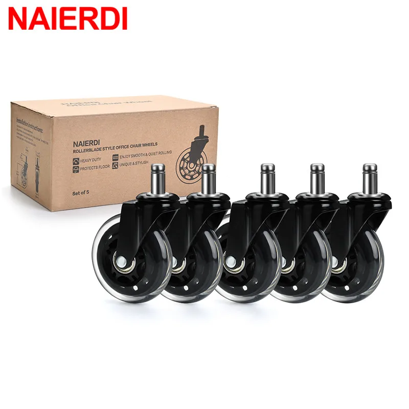 NAIERDI 5PCS Office Chair Caster Wheels 3 Inch Swivel Rubber Replacement Soft Safe Rollers Furniture Hardware |